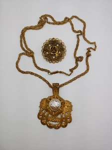 Miriam Haskell finta perla barocca filigrana ciondolo catena nativa spilla non firmata  - Foto 1 di 9