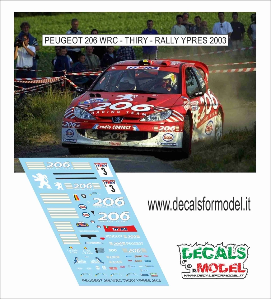 DECALS 1:43 PEUGEOT 206 WRC BASTOS THIRY RALLY YPRES 2003 - Immagine 1 di 1