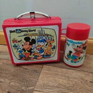Walt Disney World Vintage Lunchkit Lunch Box Thermos Mickey Donald Pluto Plastic - Picture 1 of 12