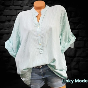 ITALY Oversized Damen Bluse Fischerhemd Viskose hell Mint Gestreifte 40 42 44 - Bild 1 von 14