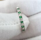 Women Slim Band Silver Ring Green & Clear Cubic Zirconia CZ Size 7