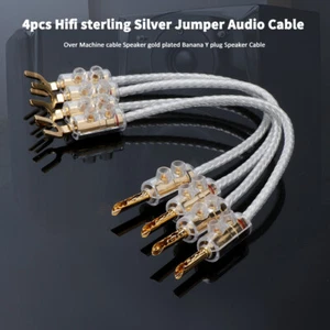 4pcs Hifi Pure Silver Core 8 Strand Audio Jumper Cable Banana to Y Plug Cable - Picture 1 of 20