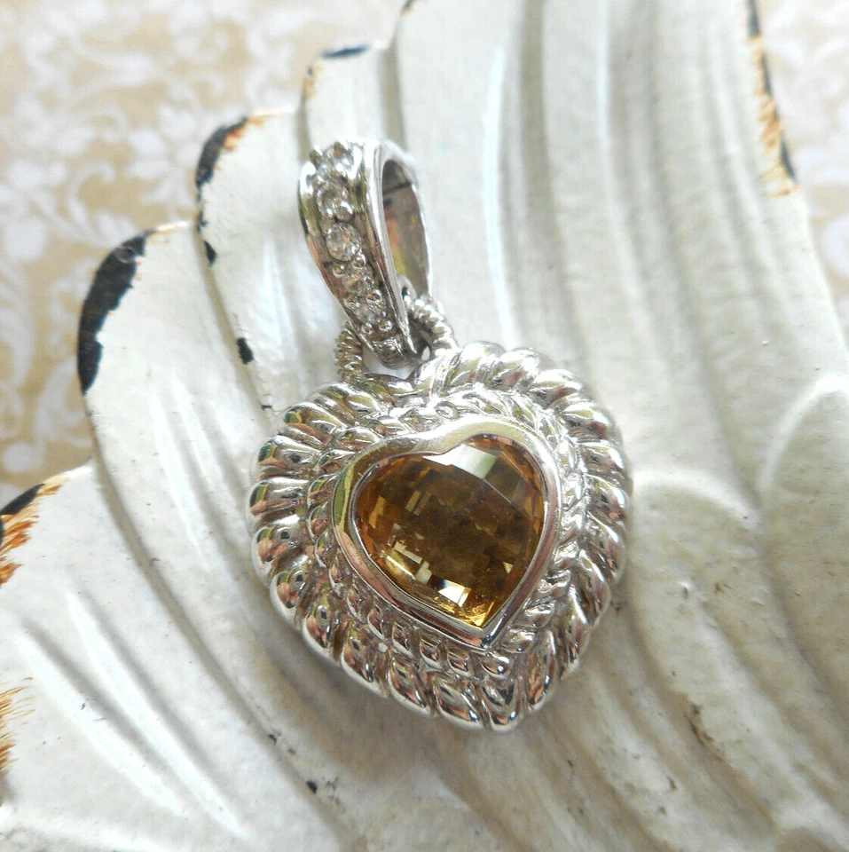 Pingente realçador de coração citrino Judith Ripka prata esterlina 39B12 - Imagem 1 de 4