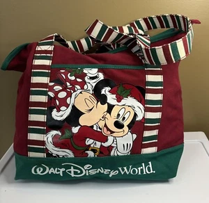 Walt Disney World Park Christmas Tote bag Mickey Minnie Canvas Zip Tote Read - Picture 1 of 13