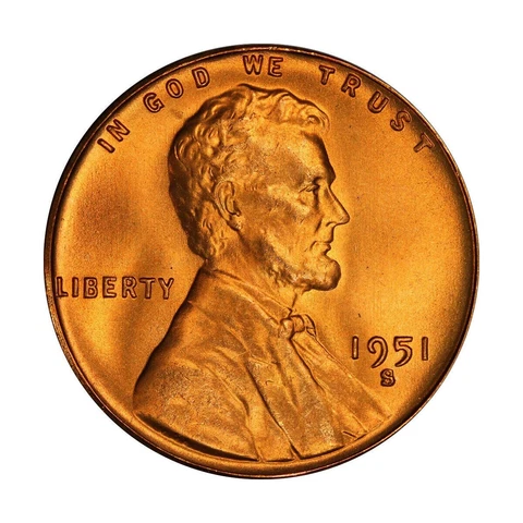 1951 S Lincoln Wheat Cent Choice BU 1c Brilliant Uncirculated OBW Superb Detail Cover