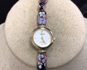 Montre-bracelet pour femme Lenox en verre sterling et acier inoxydable perles en verre « telle quelle » W335