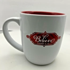 Taza Believe John 3:16 roja blanca faro productos cristianos taza de cerámica - Imagen 1 de 4