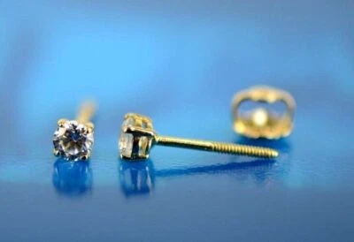 Cesta Pesada 14k Oro Amarillo Redonda Calidad AAA Circonita Con Tornillo Trasero Foto 1 de 4