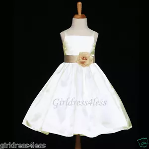 US SELLER IVORY/CHAMPAGNE WEDDING PARTY FLOWER GIRL DRESS 12M 18M 2 4 6 8 10 12 - Picture 1 of 2