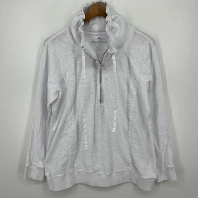 Tommy Bahama Sudadera Para Mujer Talla L Blanca 1/2 Cremallera Pullover Cuello Alto Algodón Foto 1 de 4