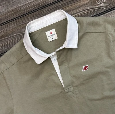 New Balance USA Made Long Sleeve Padded Shoulders Rugby Polo Shirt Logo Men’s M - Image 1 of 4