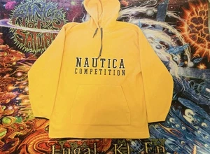 Vintage Nautica Competition Spell Out Fleece Pullover L Men Yellow Hoodie Hooded - Picture 1 of 4