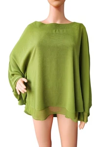 Sioni Olive Green Batwing Boat Neck Chiffon Top Blouse Size XL - Picture 1 of 19