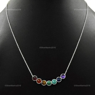 Granato 925 Argento Lunetta Grappolo Natale Regalo Chakra Art Déco Collana Gioie - Immagine 1 di 4