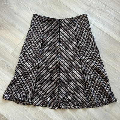Alfani 100% Silk Size 10 A-Line Panel Midi Skirt Brown And Black Herringbone - Image 1 of 4