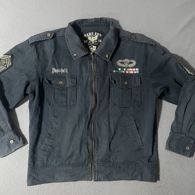 Chaqueta Militar Vintage Zorro Desnudo Cremallera Completa Bolsillo Frontal Parches Estampado Gráfico 3XL Foto 1 de 4