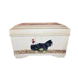 Vintage Rooster Chicken Painted Wood Box Trinket Jewelry Storage Decor - Picture 1 of 7