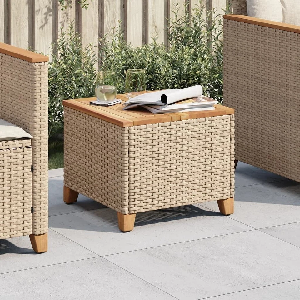 vidaXL Garden Table Beige and Brown PE rattan Medium