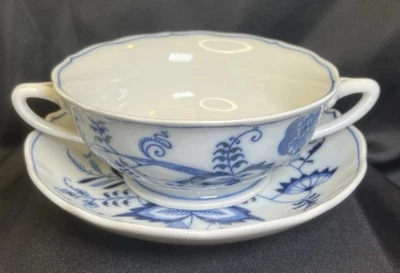 Cuenco de sopa crema vintage azul danubio cebolla JAPÓN con 2 asas y platillo Foto 1 de 4