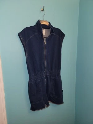 Fabletics Terry Shirt One-Piece Romper Blue Faux Denim Sz. XL - Image 1 of 4