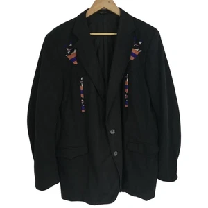 Giacca blazer vintage Tregos Westwear ricamato 2 bottoni taglia 48L nero azteco - Foto 1 di 12