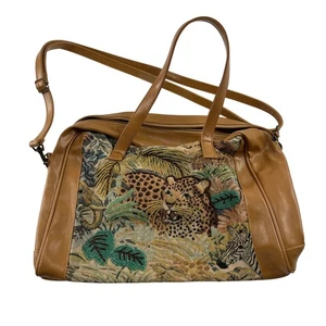 Signature Club A Embroidered Leather Weekender Bag Zebra Cheetah Vintage - Picture 1 of 5