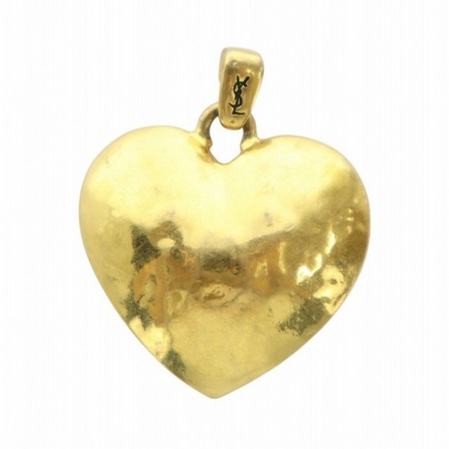 SAINT LAURENT (YSL) Yves Saint Laurent Vintage Collana Accessorio Ciondolo Cuore Logo Colore Oro