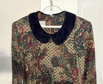 Jessica Howard 1990s Dress Long Sleeve Fall Colors Midi Classic Vintage Size L - Image 1 of 4