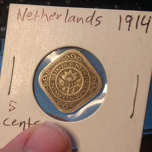 1914 Netherlands 5 Cents Wilhelmina - Picture 1 of 2