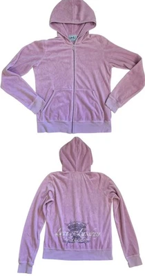 Juicy Couture VTG y2k Baby Pink Velour Bling Hoodie Jacket XL RARE Love Luxury  - Image 1 of 4