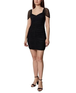 BCBGeneration Women's Ruched Sheer-Sleeve Mini Dress (Black, 12) - Picture 1 of 4