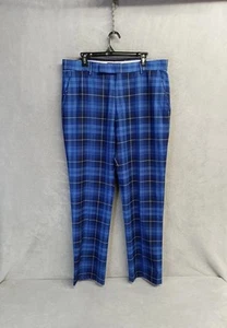 Ian Poulter IJP Design Plaid Tartan Stretch Poly/Wool Blue Golf Pants sz 36x32 - Picture 1 of 12