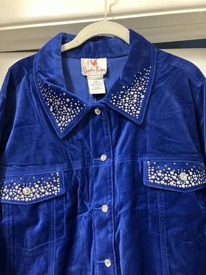 Quacker Factory 3X Sapphire Blue Button Up Blazer With Silver & Gold Stud Design - Image 1 of 4