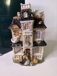 Tarro de galletas Fitz and Floyd Halloween Harvest Hooty Haunted House con tapa caja original - Imagen 1 de 24