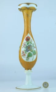 Antique Bohemian Painted Art Glass Vase Victorian 19th Century - Picture 1 of 21