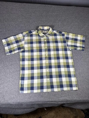 Quiksilver Shirt Mens Medium Green Blue Plaid Short Sleeve Button Front Surf Y2k - Image 1 of 4