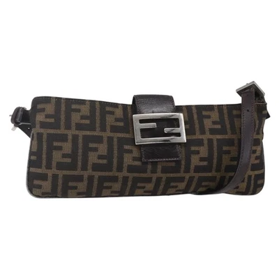 FENDI Zucca Canvas Mamma Baguette Shoulder Bag Black Brown Silver Auth ep11066 - Image 1 of 4