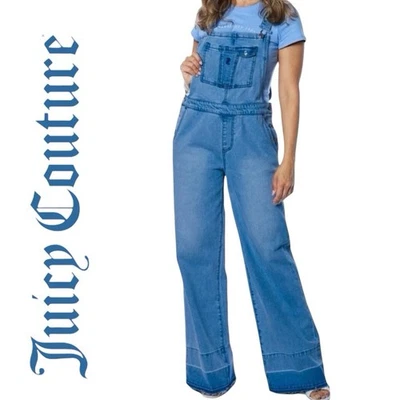 NEW Juicy Couture Overall Release/Hem Medium Wash Wide Leg 5 Pockets Sz XXL - Image 1 of 4