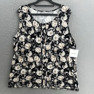 Croft Barrow Top Damen Petite XL grau Blumen Tank Freizeit Stretch Rosenfalte - Bild 1 von 7