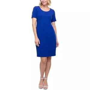 SLNY Women's Beaded Knee-Length Sheath Dress, Blue Size 10 - Picture 1 of 2