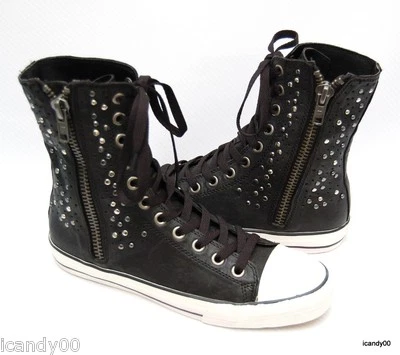 Juicy Couture ELLIE Zapatillas Altas de Cuero con Tachuelas Botas con Cordones Negras Nuevas Foto 1 de 4