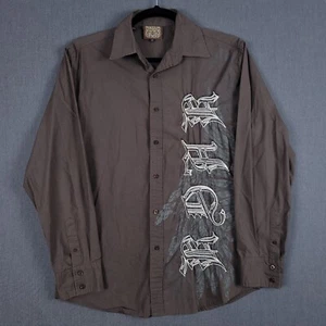 ROAR Shirt Mens Size XL Brown Long Sleeve Button Embroidered Grunge - Picture 1 of 12