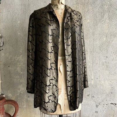 Antique 1920s Gold & Black Silk Lamé Jacket Coat Art Deco Pattern 1930s Vintage - Image 1 of 4