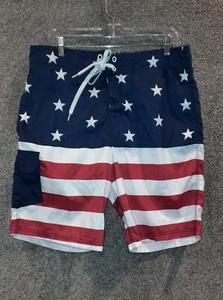 Bioworld Swim Men's Trunks XL American Flag Design Short Red White Blue Preowned - Picture 1 of 4