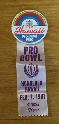 1980 NFL PRO BOWL HAWAII 3 1/5" Button w/ Ribbon CHUCK MUNCIE NEW ORLEANS SAINTS - Image 1 of 4