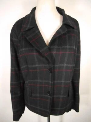 Hermoso Abrigo Para Mujer Talla 22 Talbots Lana Negro Cuadros LS Ajustado Forrado Botón Foto 1 de 4