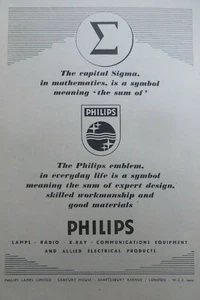 5/1946 PUB PHILIPS LAMPS LAMPE RADIO X-RAY ELECTRICAL PRODUCTS SIGMA ORIGINAL AD - Imagen 1 de 1