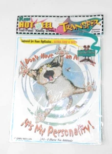 Vintage I Don't Have an Attitude Iron On Transfer Cat Gary Patterson 8.5x10" NOS - Picture 1 of 8