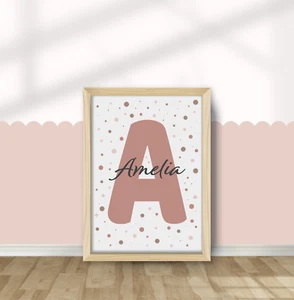 Pink Girls Personalised Name Print Polka Dot Background, Nursery Playroom Kids - Picture 1 of 20