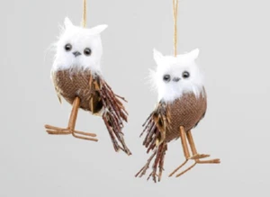 Hessian/Twig Natural + Twig Owl Christmas Tree Ornaments 5" Pack x2 - Picture 1 of 2